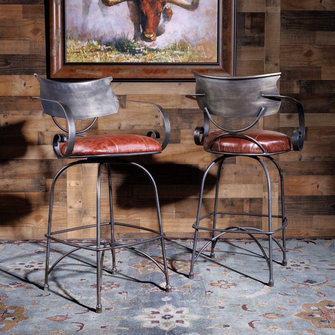 Bar Stool with Scroll Arms and Gunmetal Swivel Frame