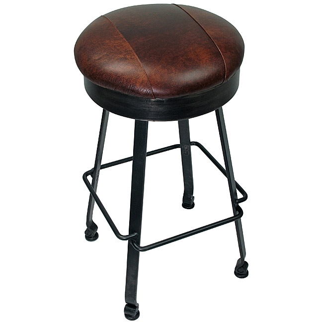 Bar Stool with Scrolled Feet and Three Panel Leather Cushion