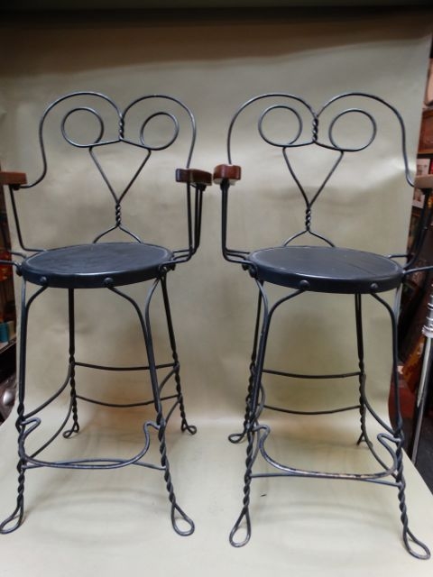Bar Stool with Scrollwork Back and Twisted Metal Legs