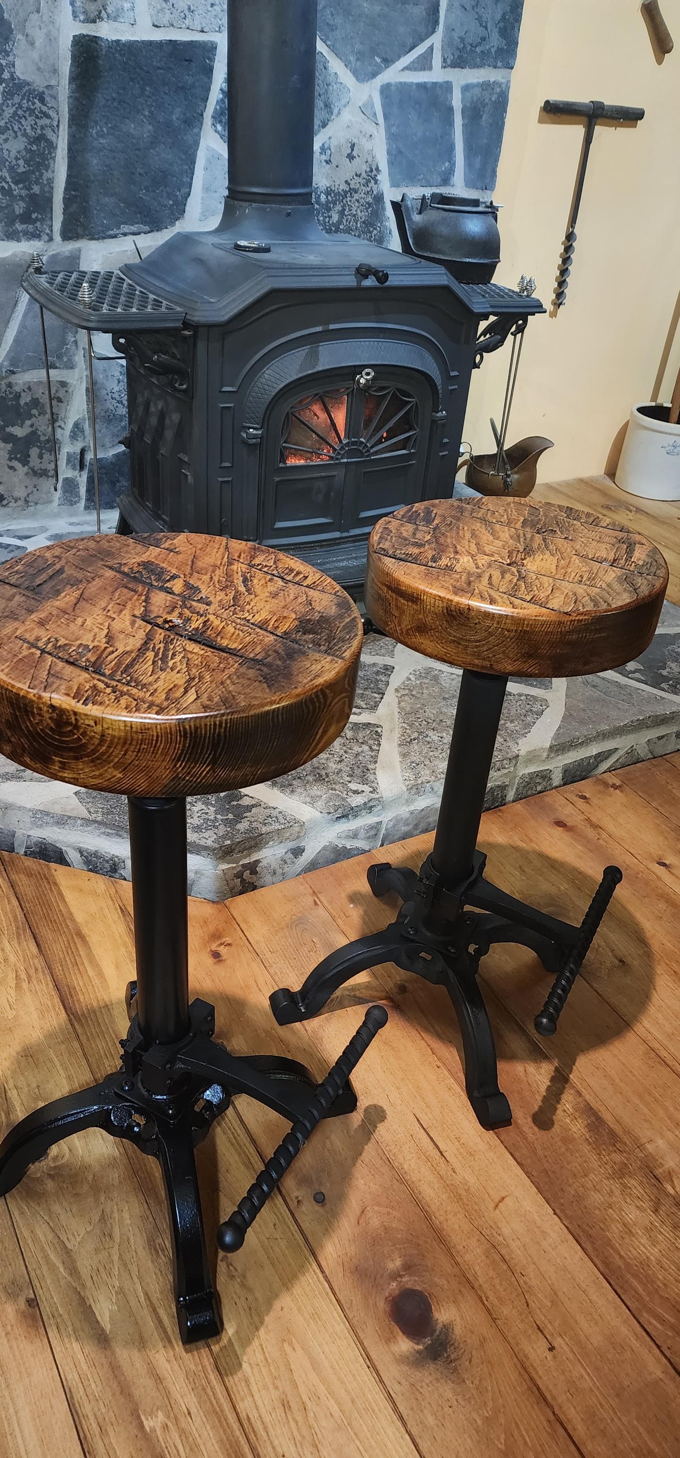 Bar Stool with Thick Slab Seat and Ornate Tripod Base