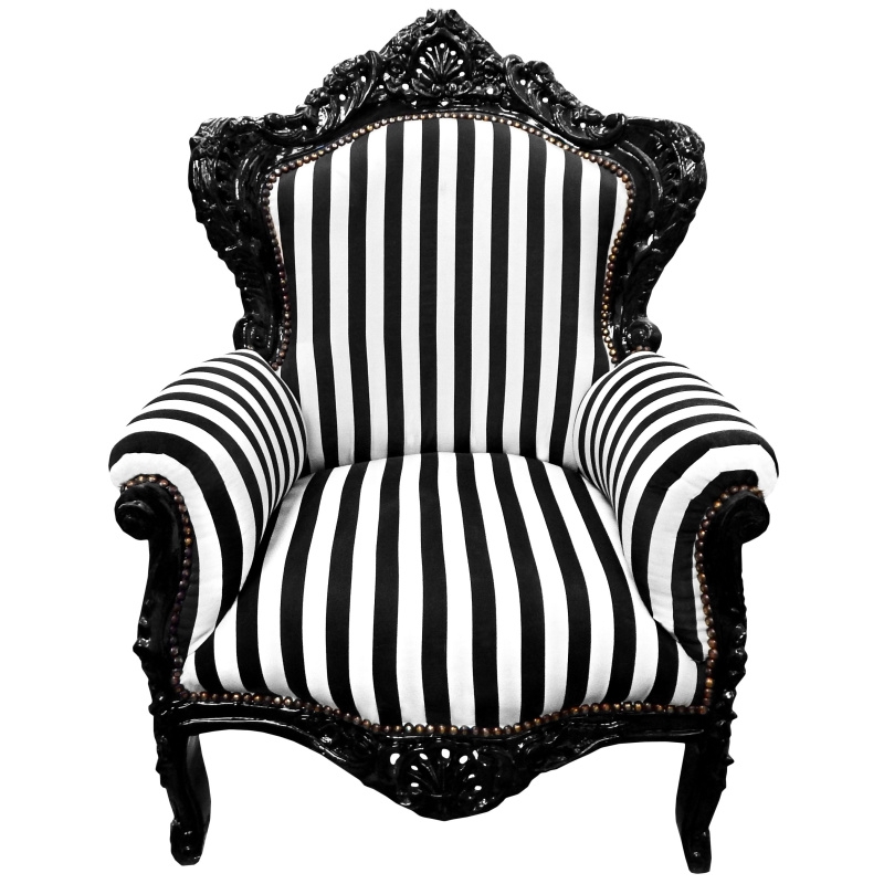 Baroque Armchair Vertical Stripes High Gloss Ornate Carving