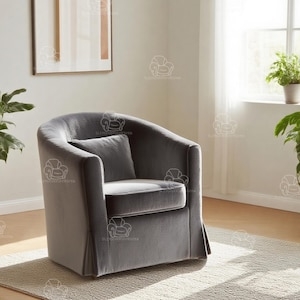 Barrel Chair Corner Pleats Charcoal Grey Armchair