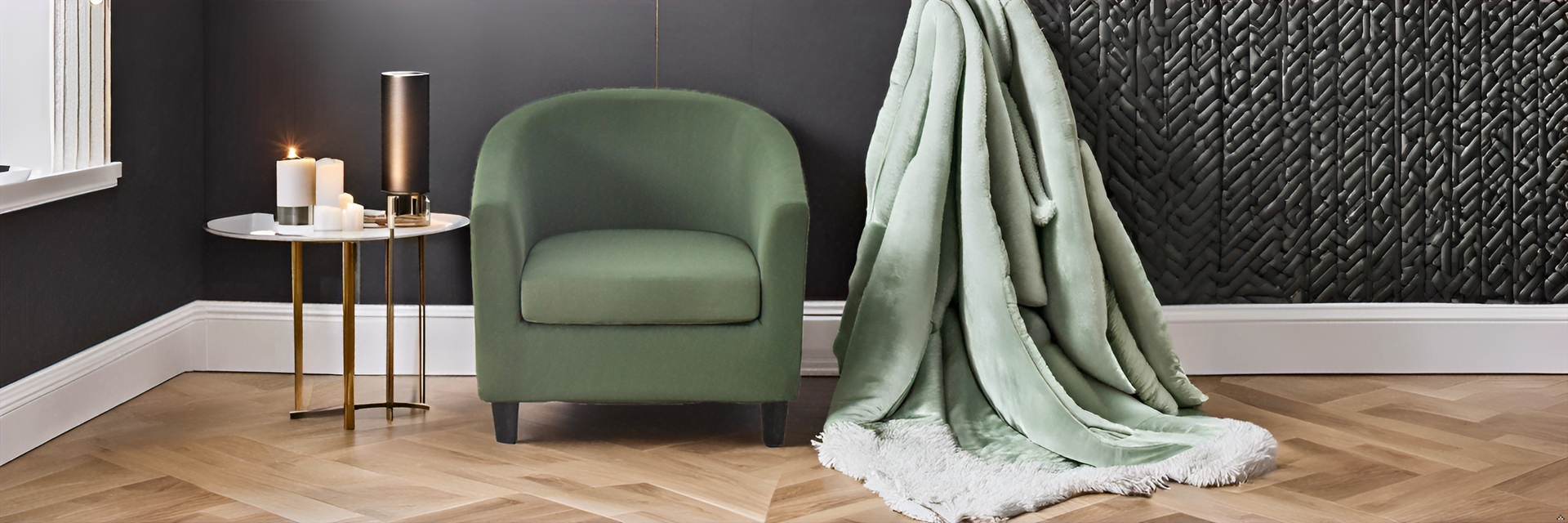 Barrel Chair Cover: Sage Green Two-Piece Design Stretch Fit