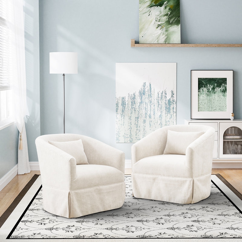 Barrel Chair Cream Skirted Base Transitional Seating