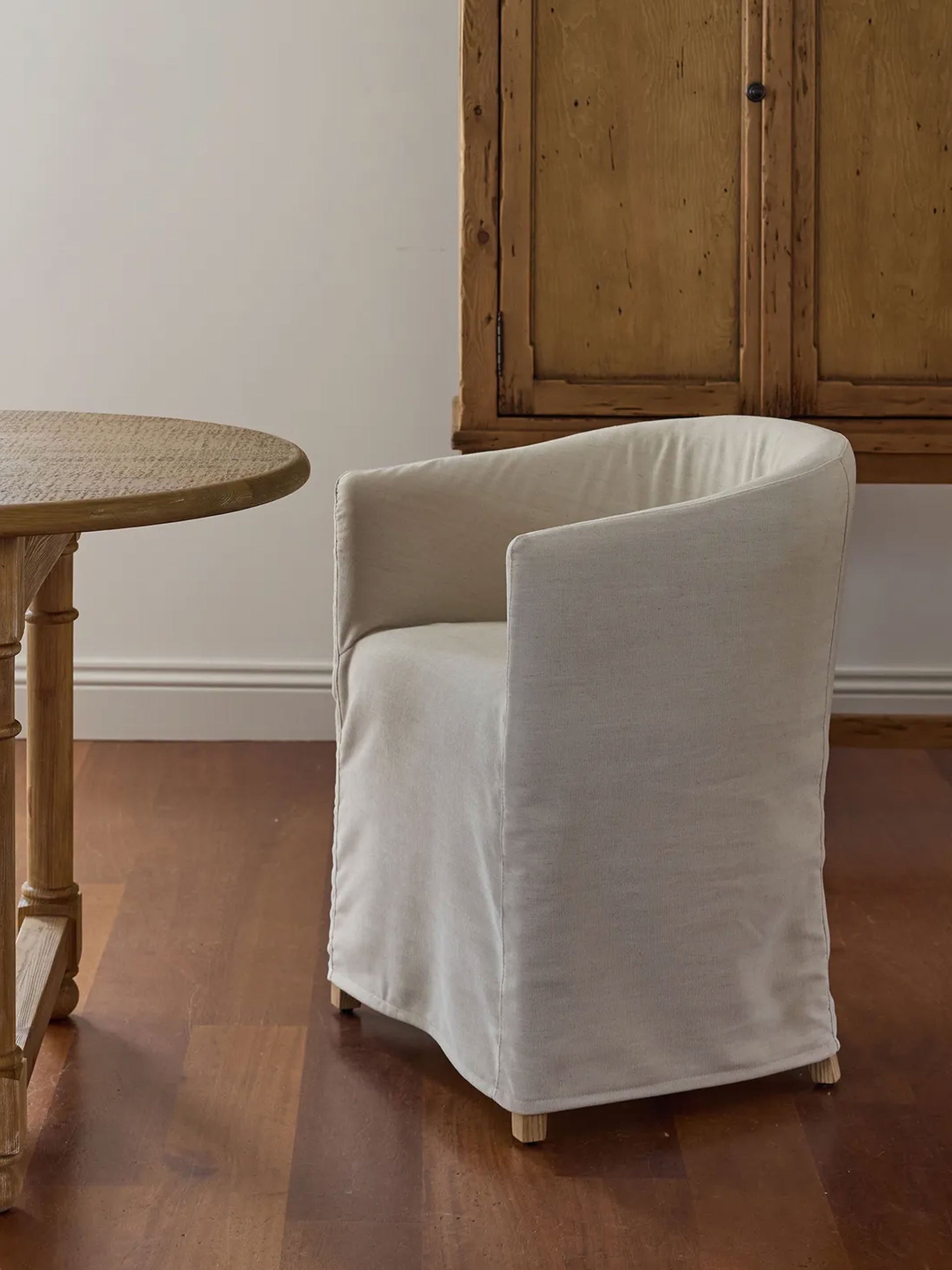 Barrel Chair Floor Length Natural Linen Tub Seat