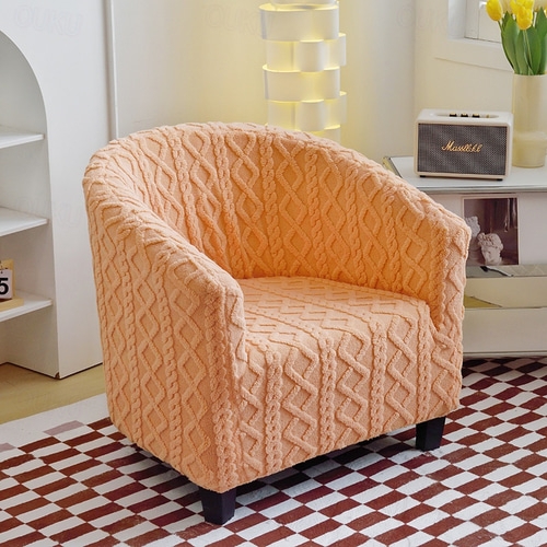 Barrel Chair: Peach Apricot Cable Knit Stretch Fit Protector