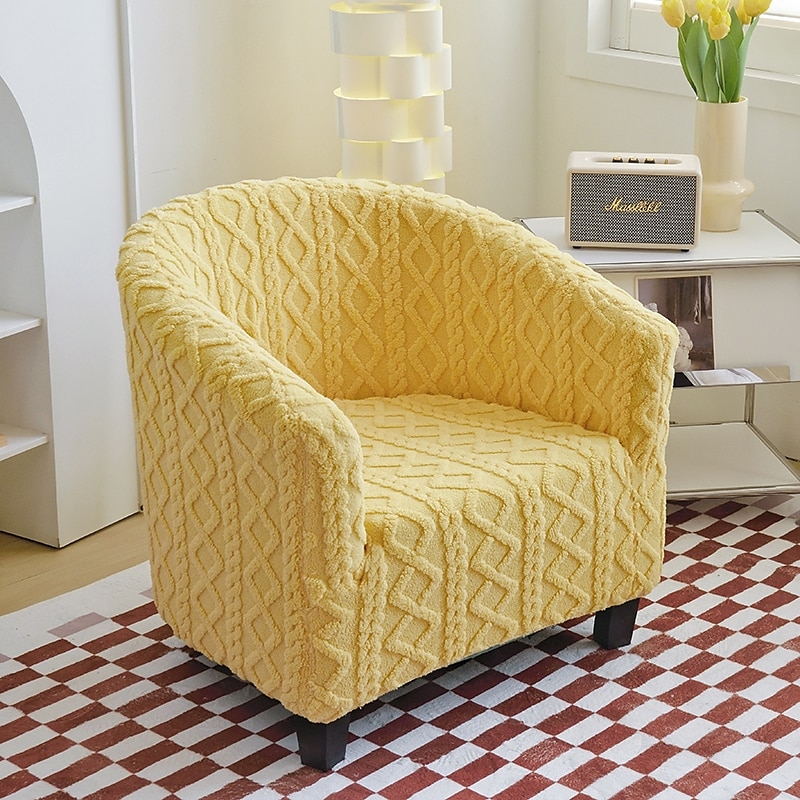 Barrel Chair Slipcover: Sunny Yellow Cable Knit Textured Sleeve
