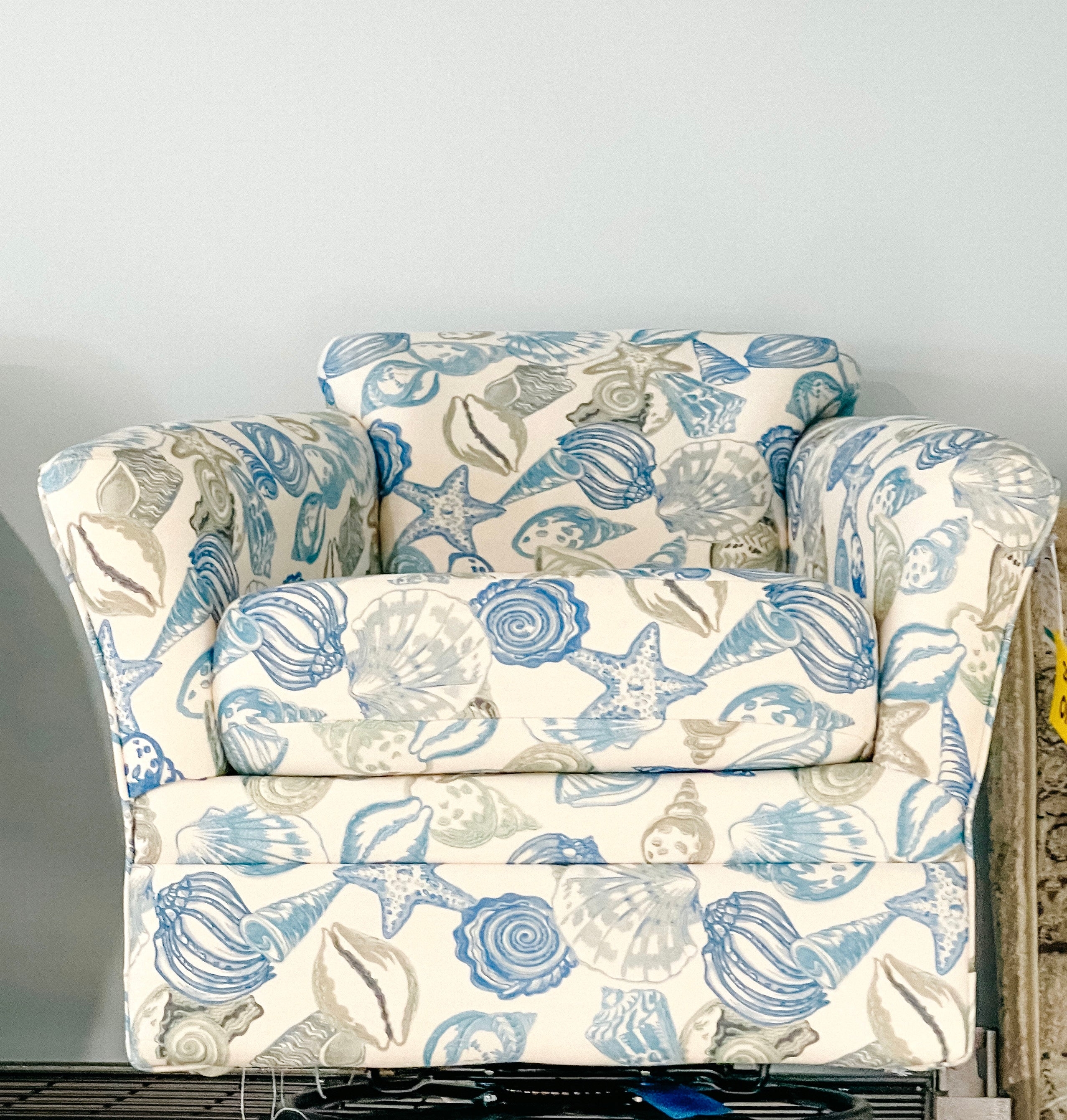 Barrel Chair with Coastal Shell Print and Swivel Glider Base