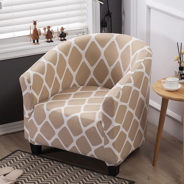 Barrel Club Chair: Tan Honeycomb Pattern Fitted Stretch Sleeve