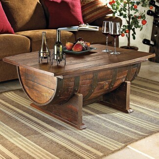 Barrel Coffee Table Halved Base Rustic Wine Decor
