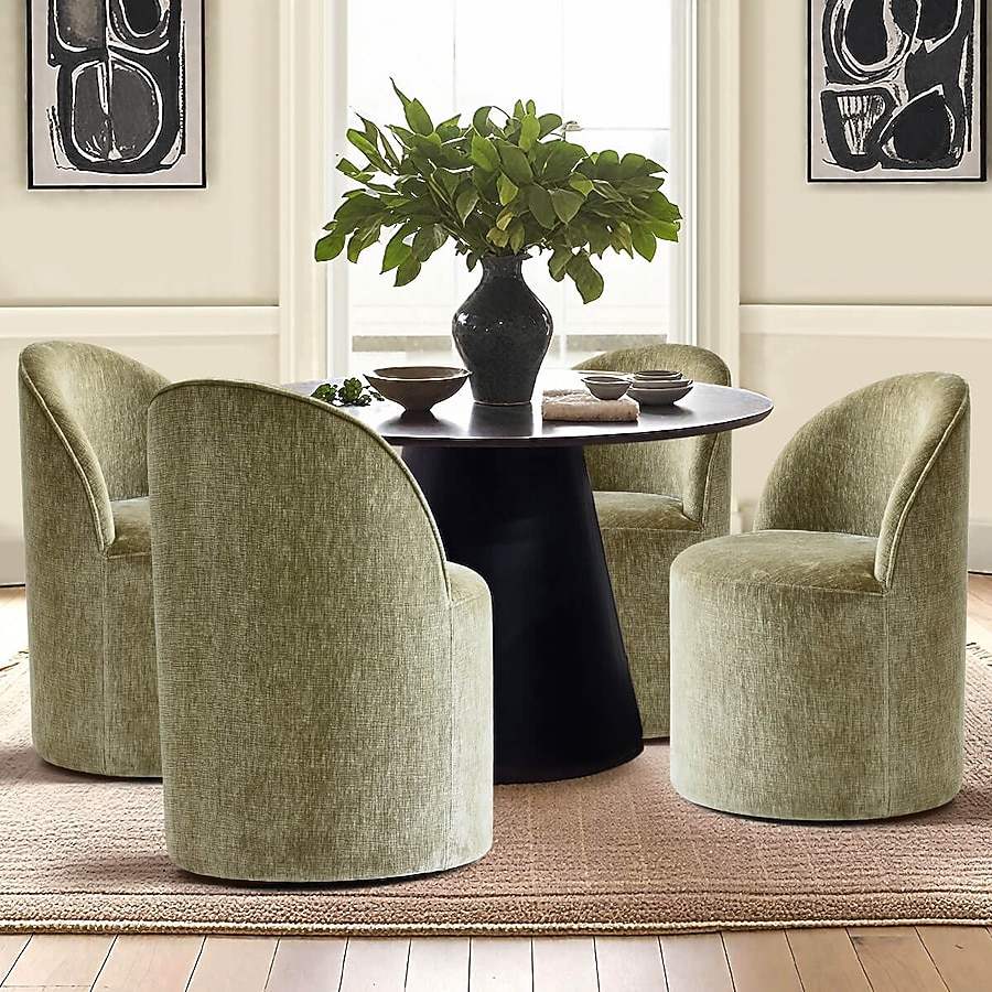 Barrel Dining Chair: Textured Boucle and Rolling Casters