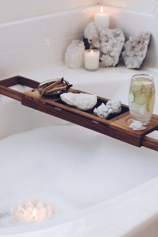 Bath Caddy Walnut Brown Wood Geode Decor Spa Styling