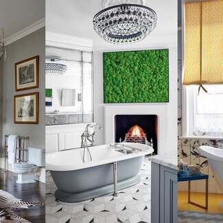 Bathroom Chandelier featuring Tiered Glass and Preserved Moss Art
