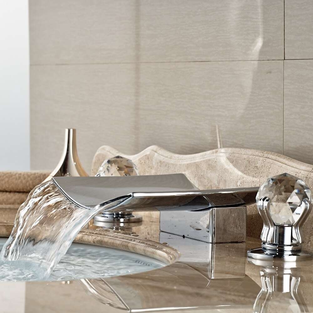 Bathroom Faucet Waterfall Spout Crystal Handles Chrome