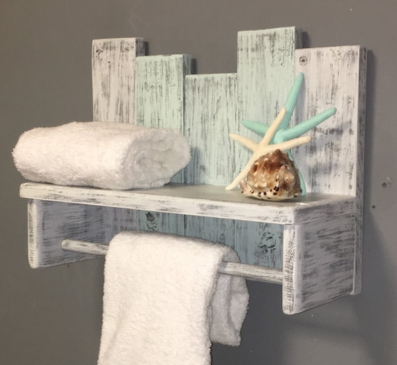 Bathroom Shelf: Staggered Height Planks Beachy Rack