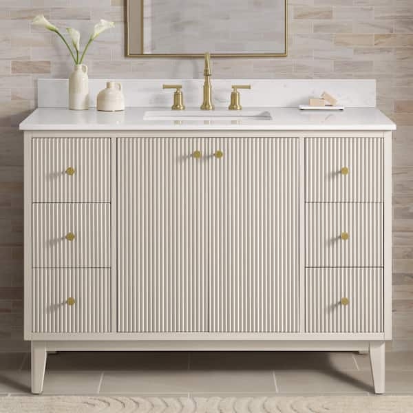 Bathroom Vanity: 48 Inch Dove Grey Fluted Front Single Sink