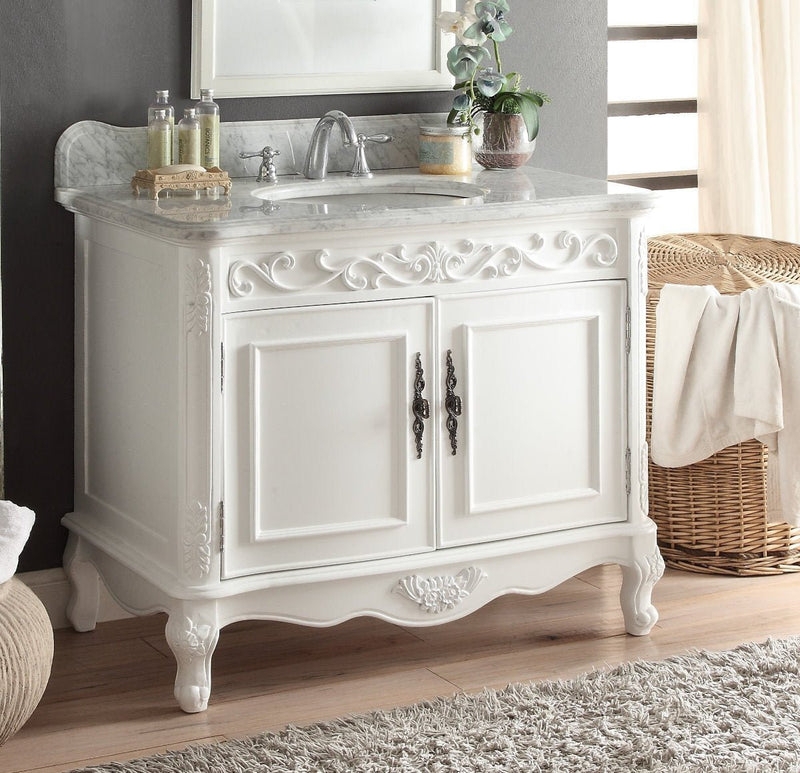 Bathroom Vanity Antique White Ornate Scrollwork Set