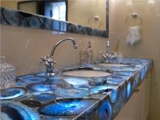Bathroom Vanity Backlit Gemstone Blue Agate Slice Decor