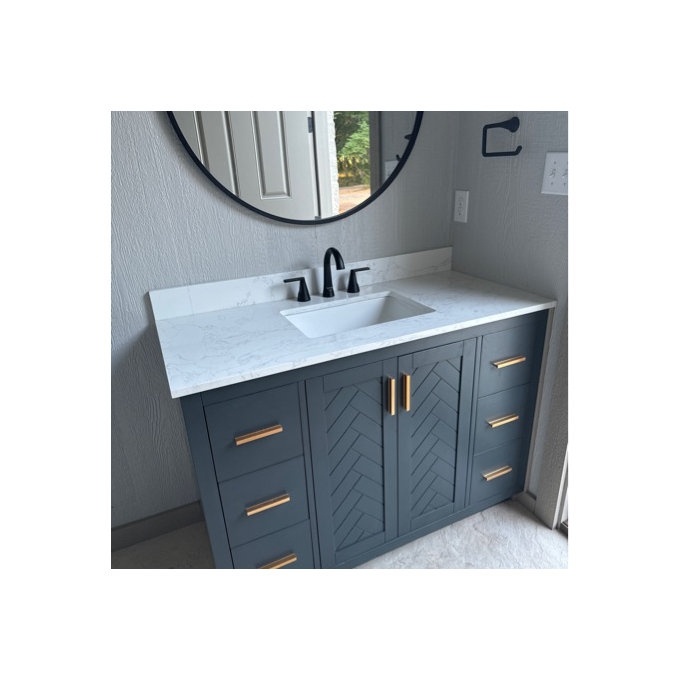 Bathroom Vanity Brushed Gold Grain White Stone Top