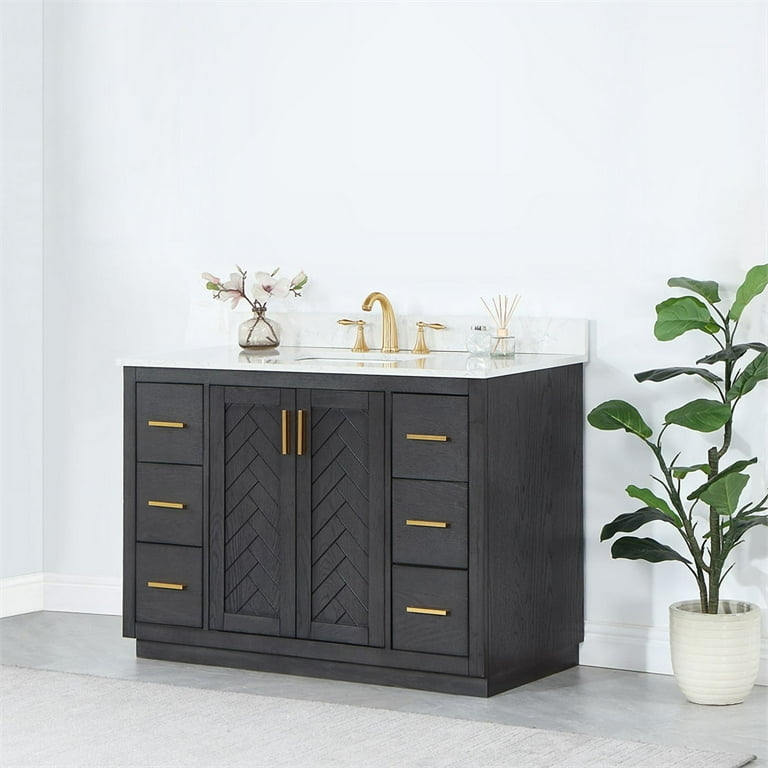 Bathroom Vanity Charcoal Brown Herringbone Oak Wood