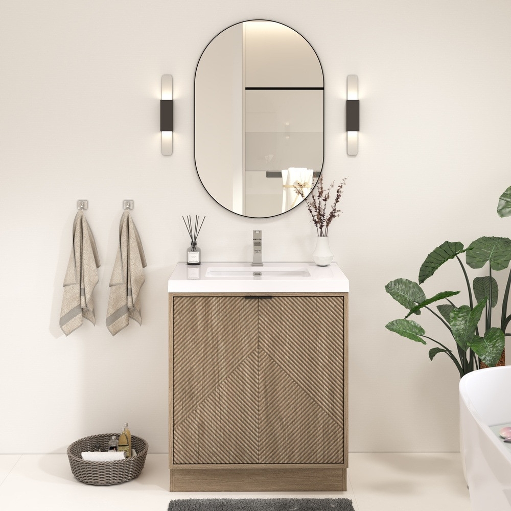 Bathroom Vanity: Chevron Wood Pattern and Fluted Front