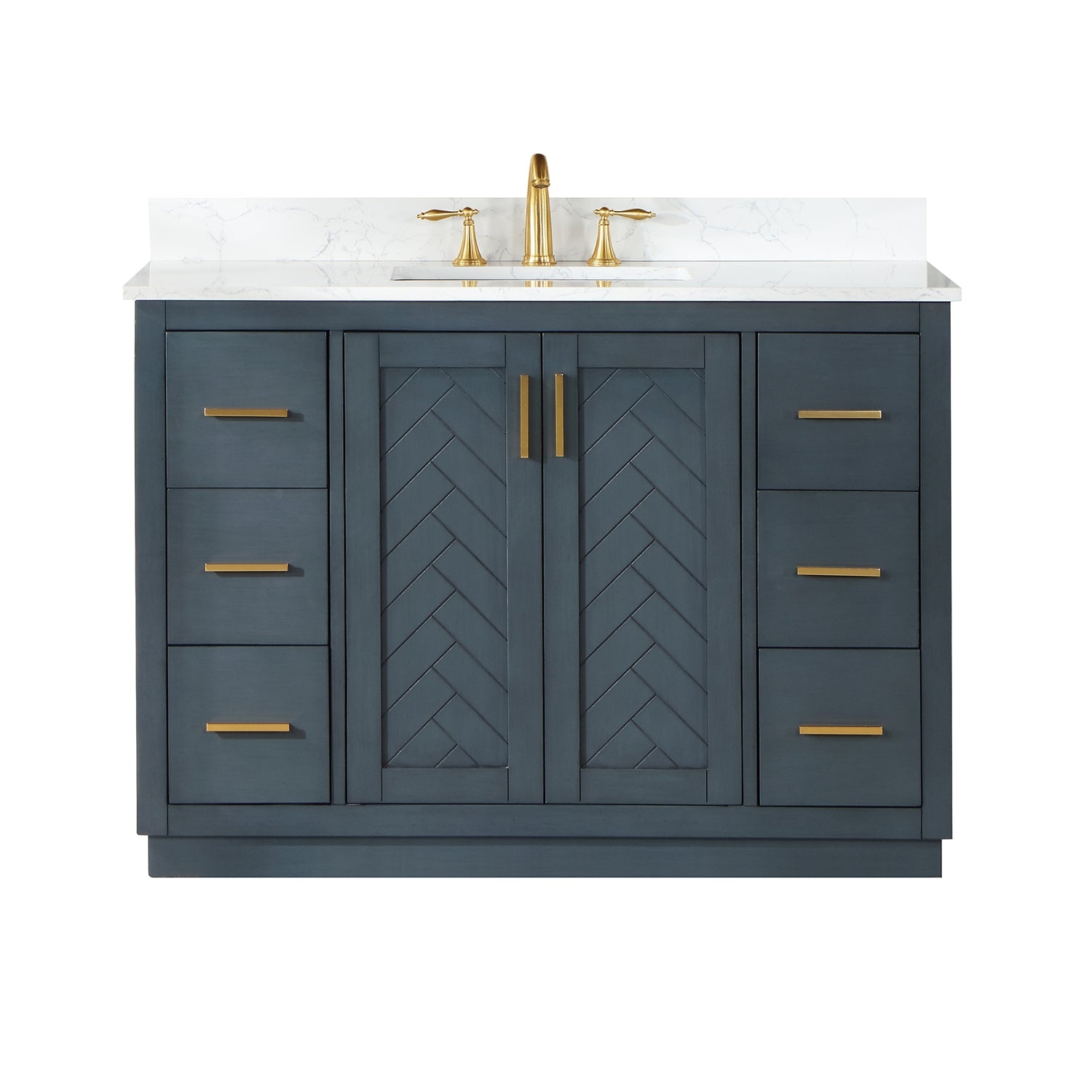 Bathroom Vanity Herringbone Navy Gold Hardware Set