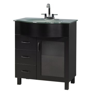 Bathroom Vanity Matte Black Bow Front Glass Top Unit