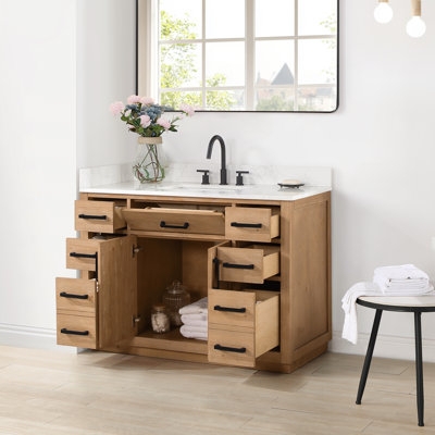 Bathroom Vanity Natural Wood Matte Black 48 Inch Unit