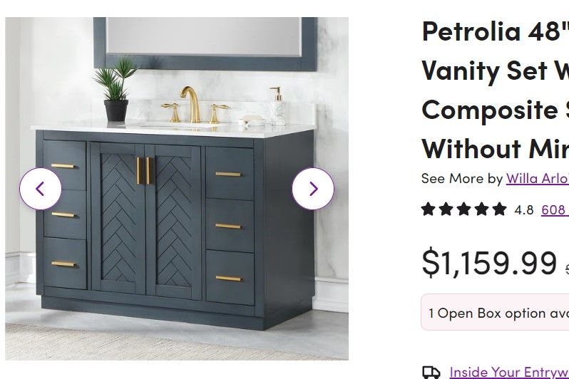 Bathroom Vanity Navy Chevron Gold 48 Inch Single Set