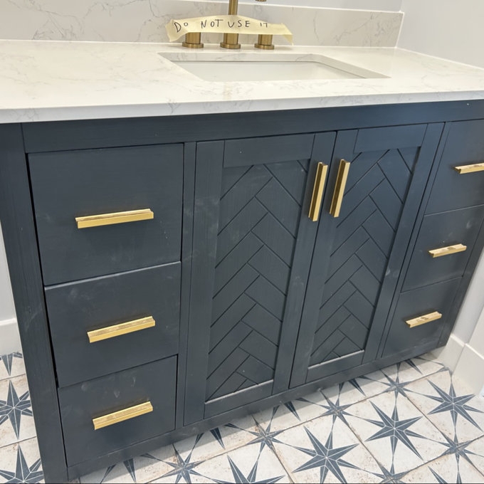 Bathroom Vanity Navy Herringbone Gold 48 Inch Set
