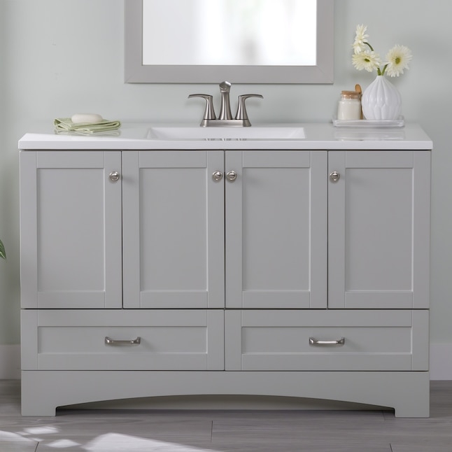 Bathroom Vanity Pearl Gray Arched Toe Kick Shaker Set