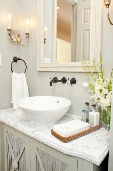 Bathroom Vanity Sage Green Cabinetry and Sage Green Powder Room