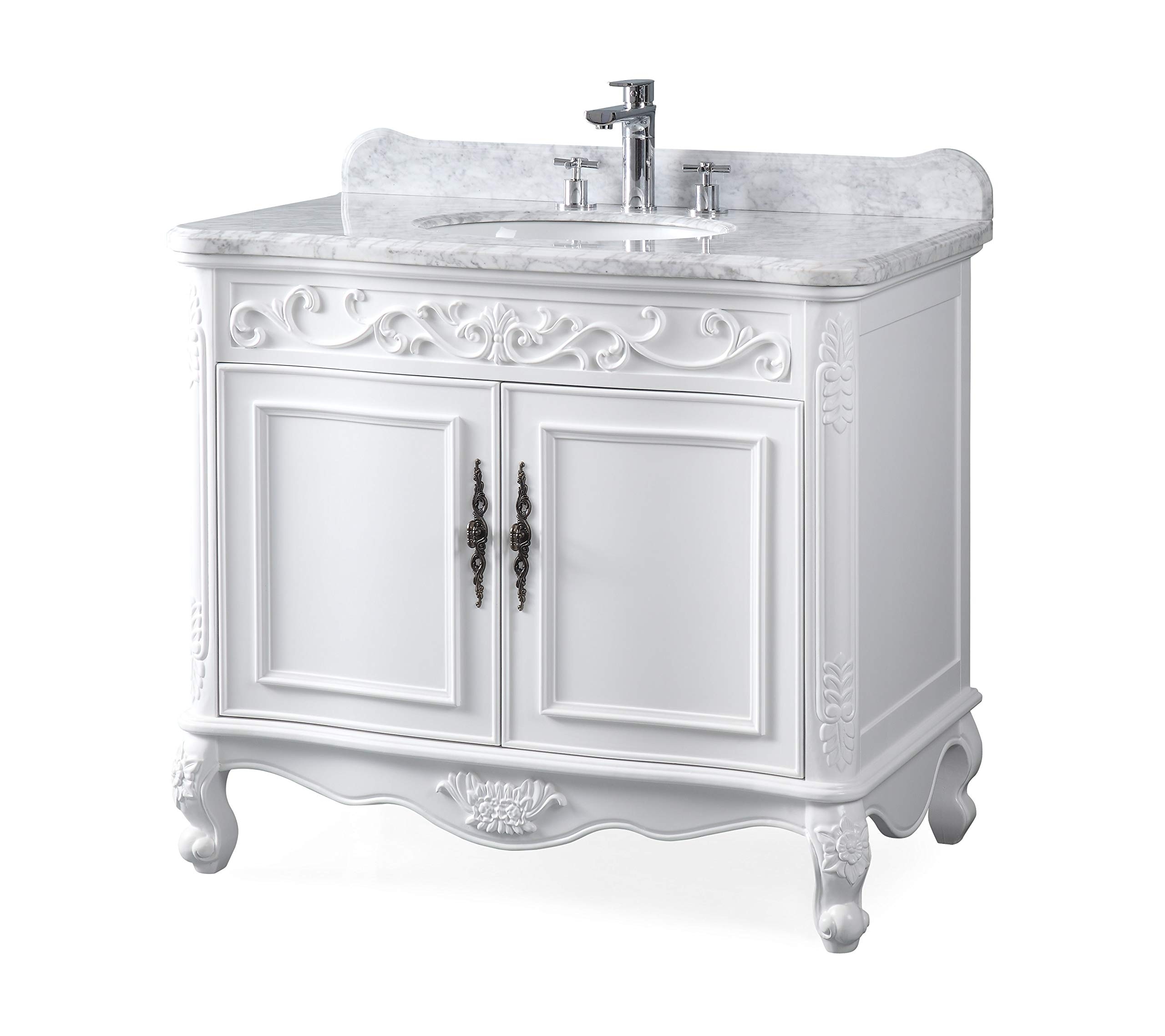 Bathroom Vanity White Floral Ornate Marble Top Set