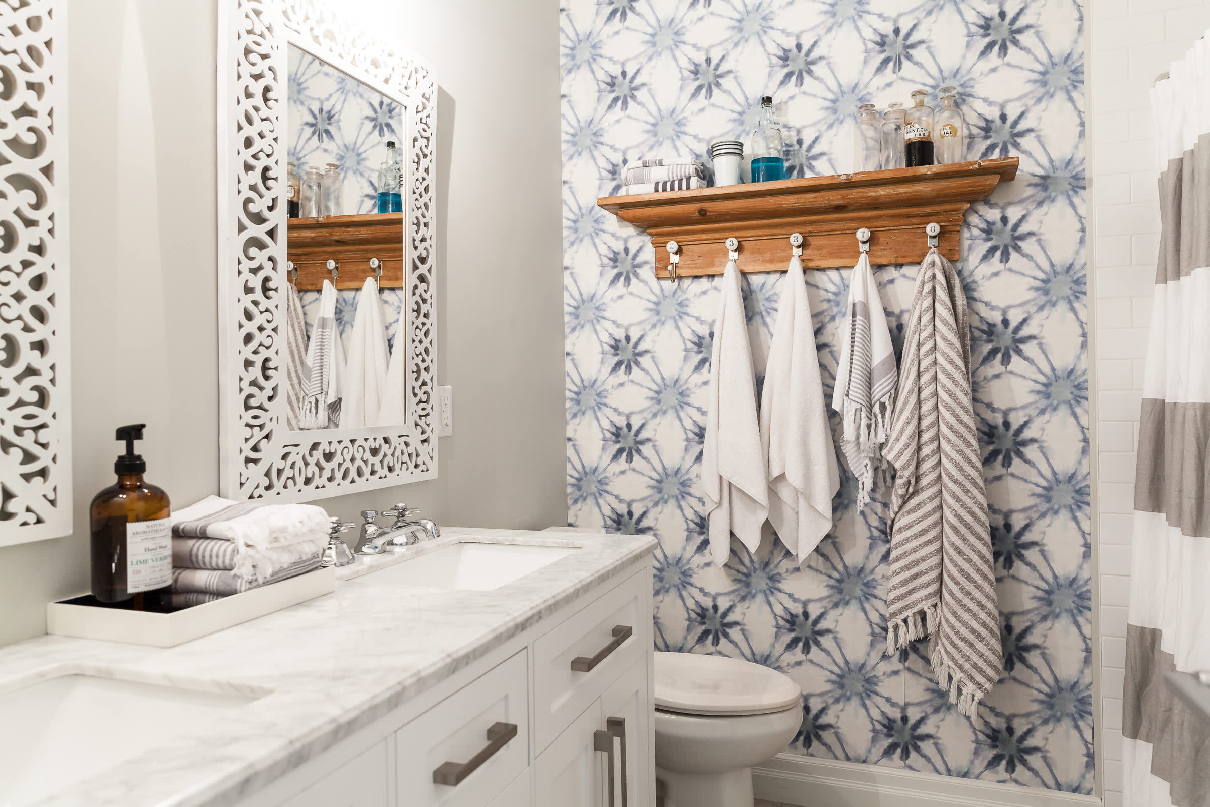 Bathroom Vanity with Shibori Wallpaper for Shibori Wallpaper Bathroom