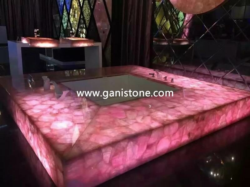 Bathtub Surround Backlit Rose Crystal Thick Slab Design