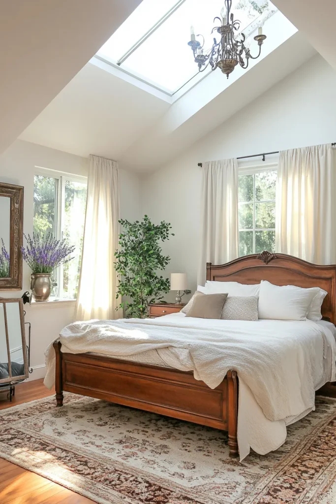 Bed Frame: Curved Headboard and Modern Skylight Window
