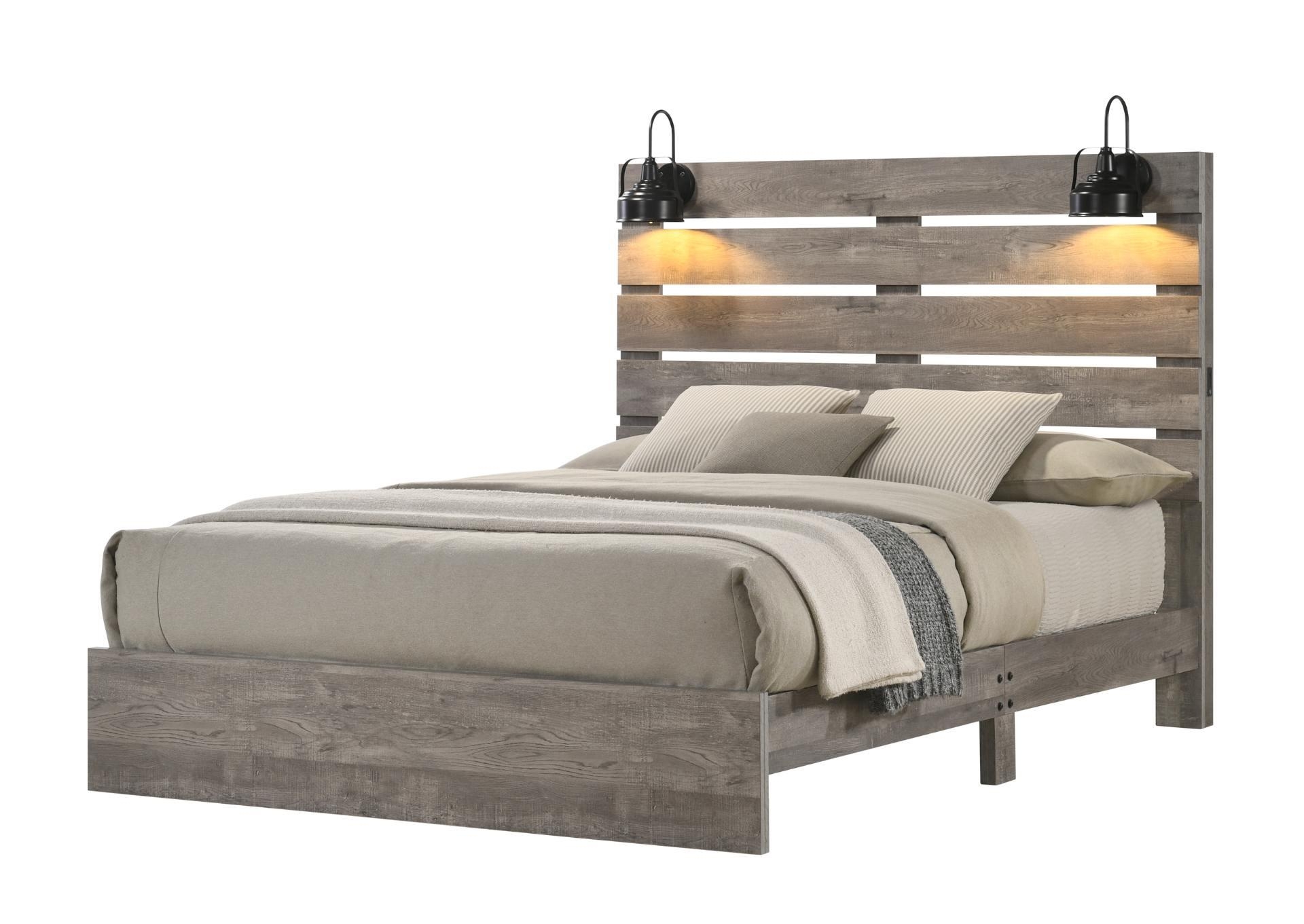 Bed Frame Distressed Grey Finish Industrial Farmhouse Bed