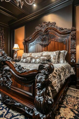 Bed Frame: High Arched Silhouette Ornate Victorian Bed Frame