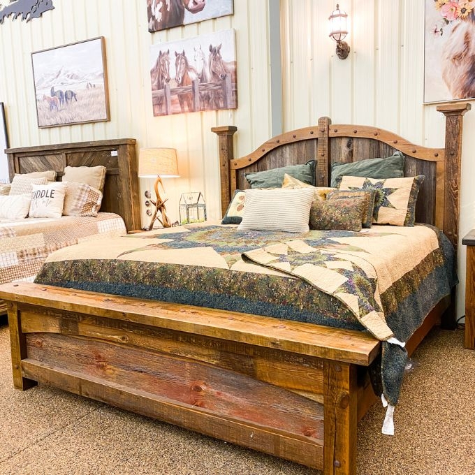 Bed Frame with Bolt Studs and Arched Rustic Headboard