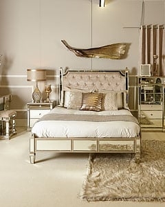 Bed Frame with Champagne Diamond Tufting and Mirrored Panels