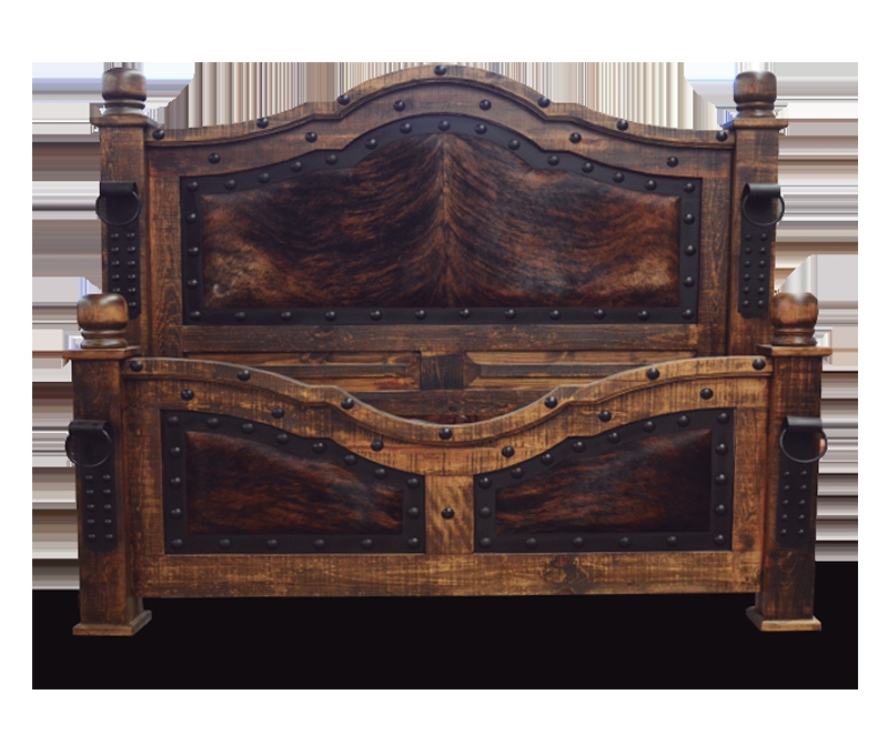 Bed Frame with Decorative Ring Pulls and Cowhide Panels