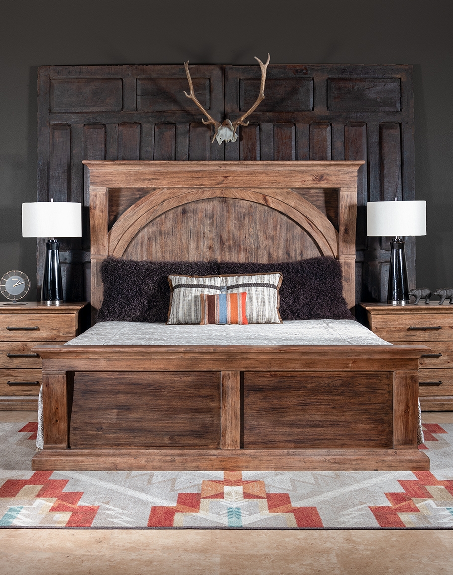 Bed Frame with Mantle Style Top and Arched Wood Detail