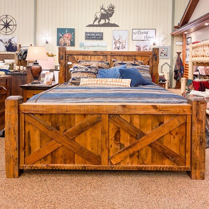 Bed Frame with X-Brace Panels and Heavy Timber Construction