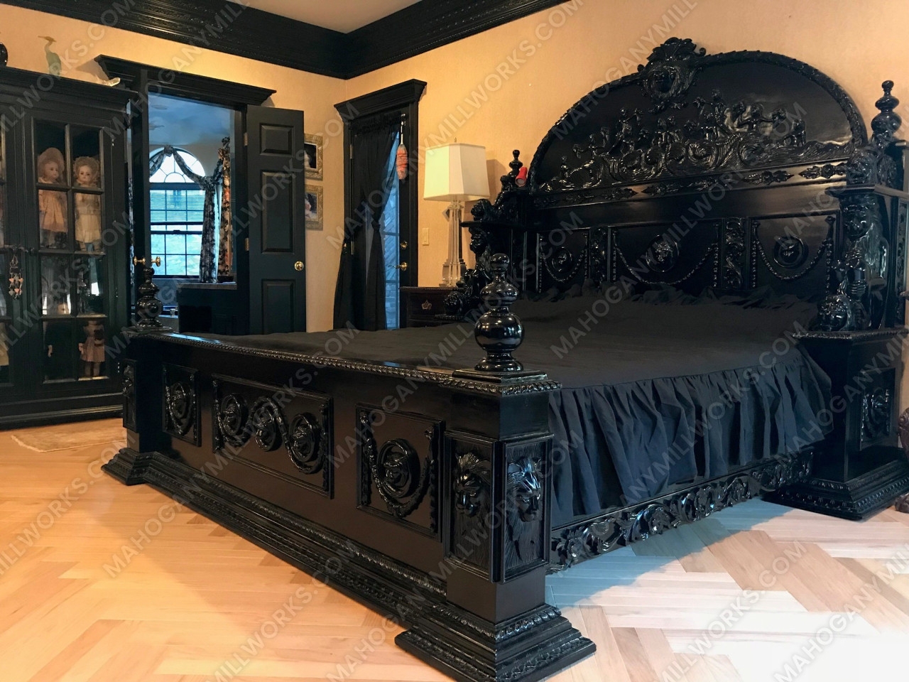 Bed Lion Head Carvings Custom Gothic Revival Frame