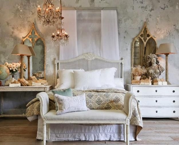 Bed Set: Cane Headboard with Gothic Arched Mirror Styling