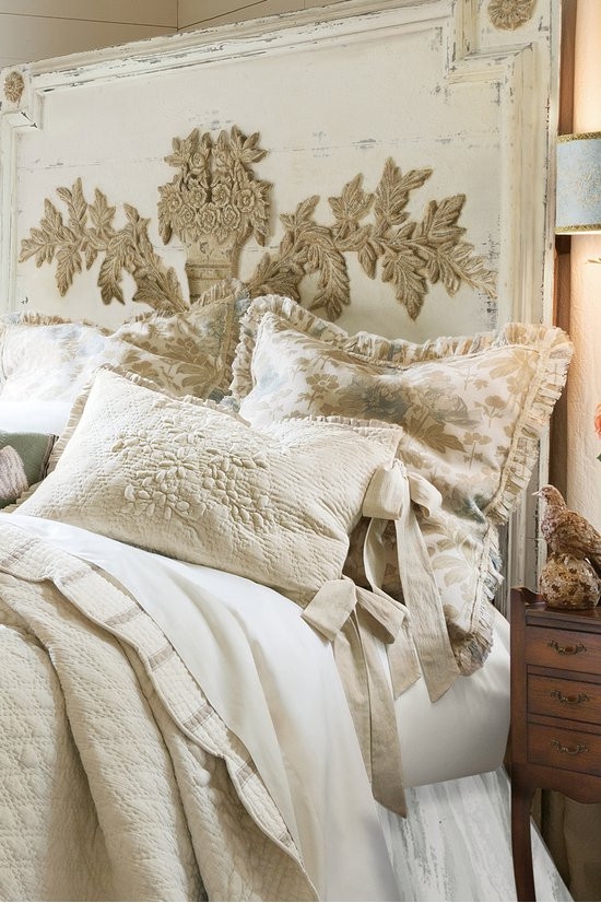 Bed Sham with Side Ribbon Ties and Quilted Floral Texture