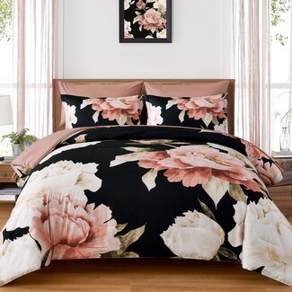 Bedding Set Oversized Floral Print Moody Botanical Pattern