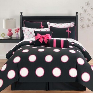 Bedding Set Polka Dot Pattern Oversized Bow Accent Decor