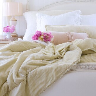 Bedding Set: Sage Green Linen Ruffled Edge Cottage Duvet
