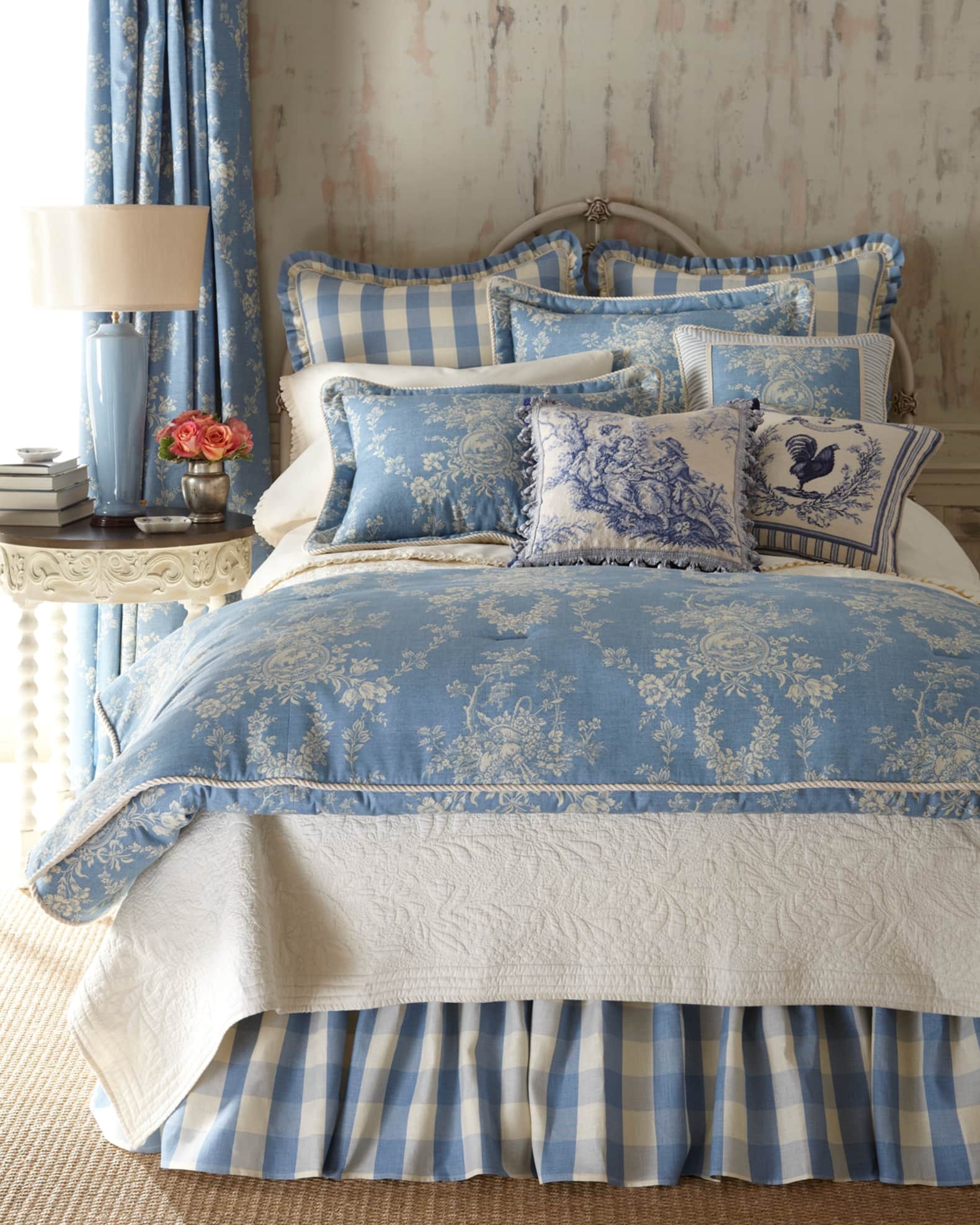 Bedding Set: Toile and Check Pairing Country Manor Decor
